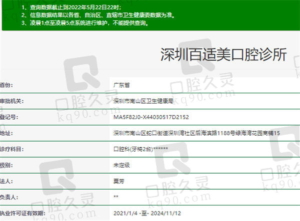 深圳百适美口腔诊所官方认证基本信息