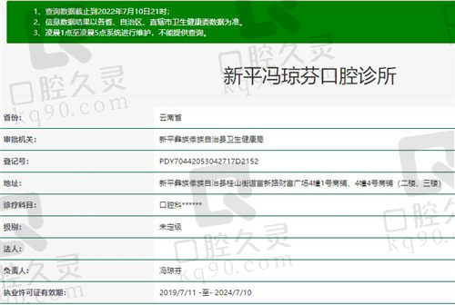 玉溪新平冯琼芬口腔诊所资质