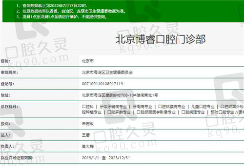 北京博睿口腔门诊部资质