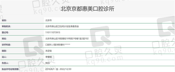 北京房山京都惠美口腔诊所资质证明