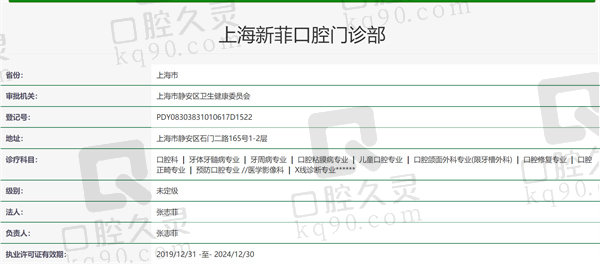 上海新菲口腔资质证明