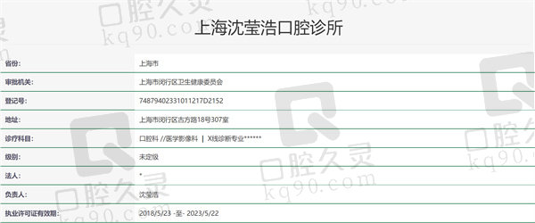 上海沈莹浩口腔诊所资质证明