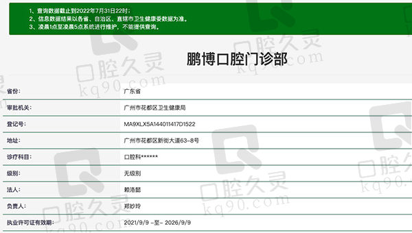 广州鹏博口腔门诊部资质