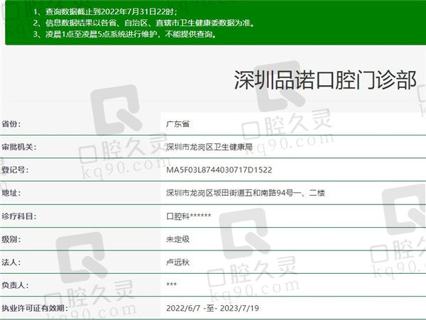 深圳品诺口腔门诊部资质