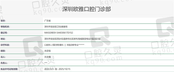 深圳欧雅口腔门诊部资质证明