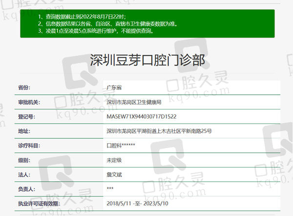 深圳豆芽口腔门诊部资质