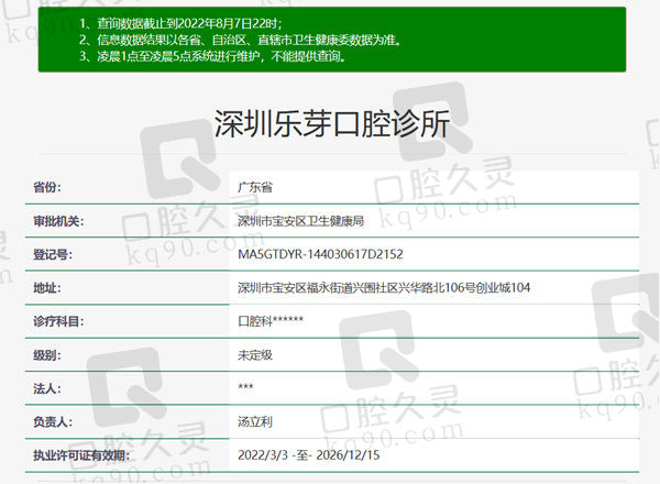 深圳乐芽口腔诊所资质