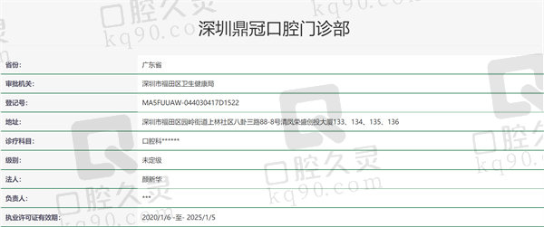 深圳鼎 冠口腔门诊部资质证明