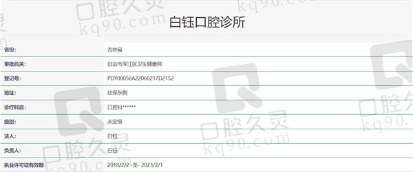 白山市白钰口腔门诊部资质证明