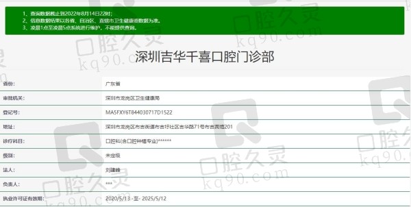 深圳吉华千喜口腔门诊部资质