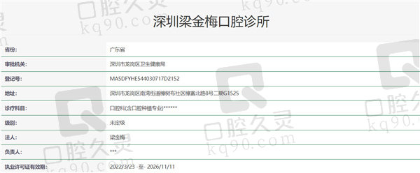 深圳梁金梅口腔诊所资质证明