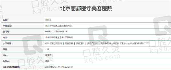 北京丽都医疗美容口腔医院资质证明