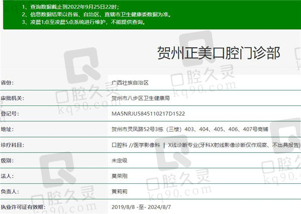 贺州正美口腔门诊部资质
