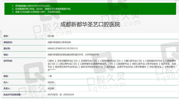 成都新都华圣艺口腔医院资质