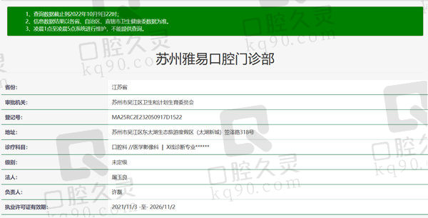 苏州雅易口腔门诊部资质