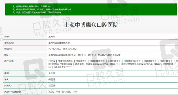 上海中 博惠众口腔资质
