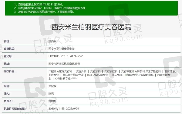 西安米兰柏羽医美口腔医院资质