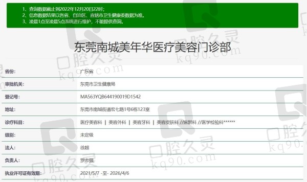 东莞美年华整形口腔资质