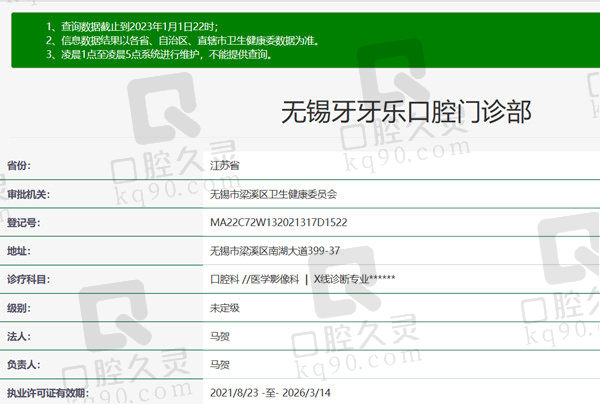 无锡牙牙乐口腔门诊部资质