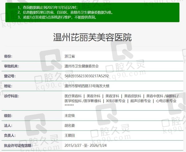 温州芘丽芙整形口腔资质