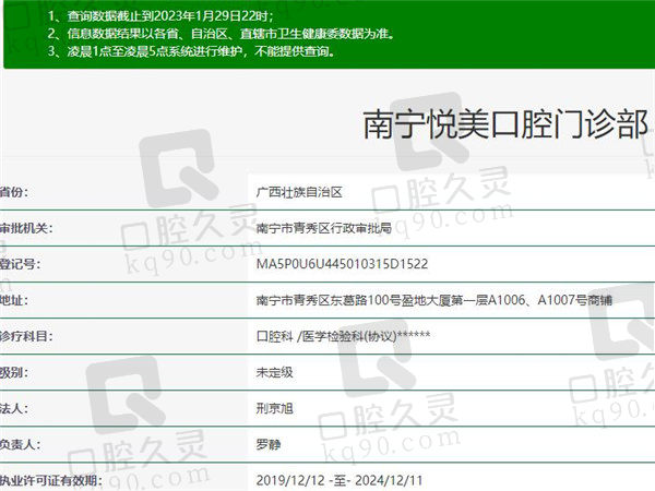 南宁悦美口腔门诊部资质