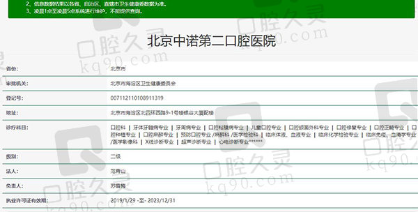 北京中诺第二口腔医院资质