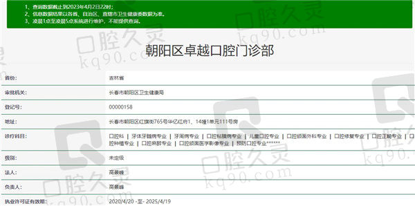 长春朝阳区卓 越口腔门诊部(红旗街店）资质