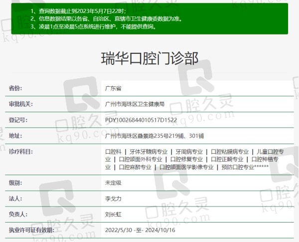 广州瑞华口腔门诊部资质