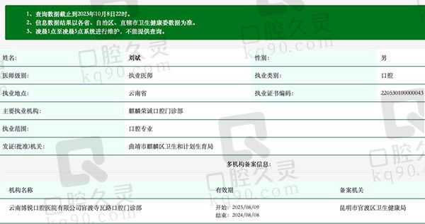 云南博锐口腔医院医生资质