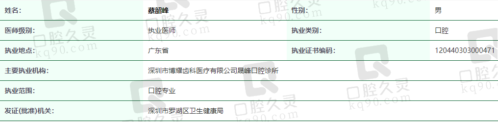 深圳博耀口腔蔡韶峰