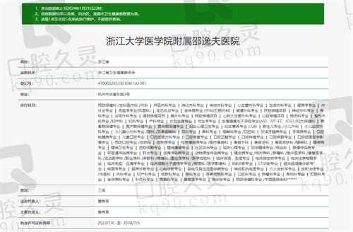 浙江大学医学院附属邵逸夫医院资质