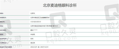 北京麦迪格眼科诊所资质