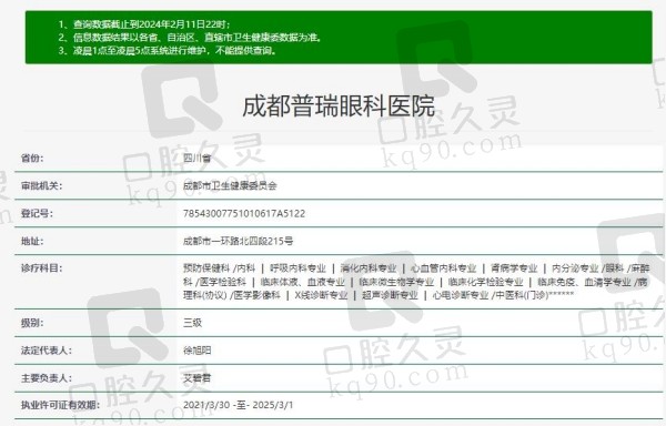 成都普瑞眼科医院资质