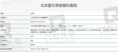 北京爱尔英智眼科医院资质