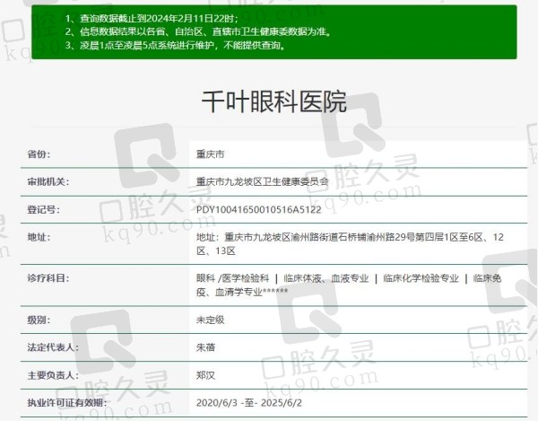 重庆千叶眼科医院资质