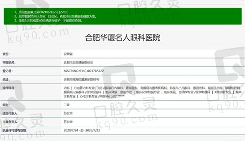 合肥华厦名人眼科医院正规资质