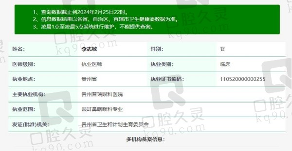 贵州普瑞眼科医院李志敏院长资质