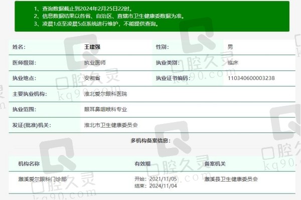 淮北爱尔眼科医院王建强院长资质