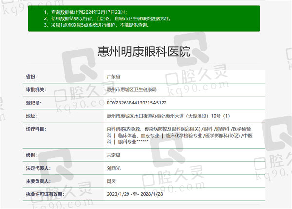 惠州明康眼科医院资质