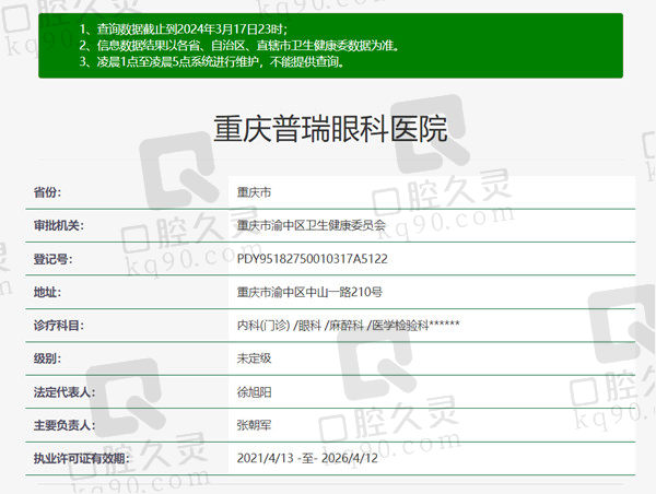 重庆普瑞眼科医院资质
