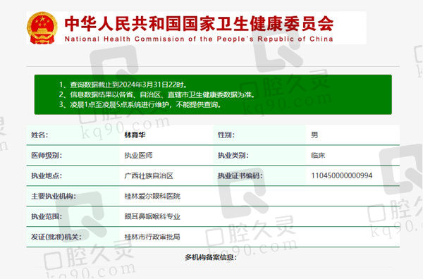 桂林爱尔眼科医院林育华医生资质