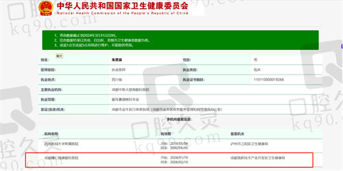 成都瞳仁视康眼科医院朱思泉医生资质照片