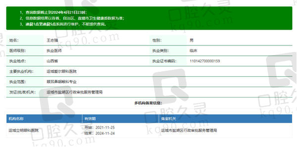 运城爱尔眼科医院王志强医生资质