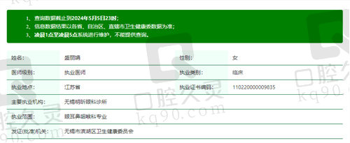 江苏无锡明昕眼科门诊部盛丽娟医生资质