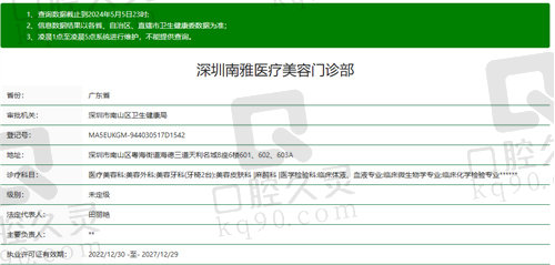 深圳南雅医疗美容门诊部资质