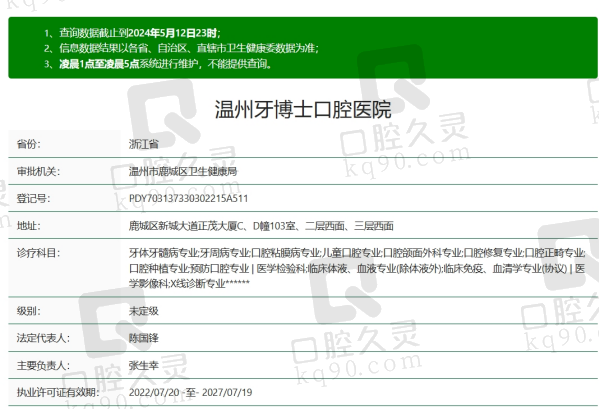 温州牙博士口腔医院资质
