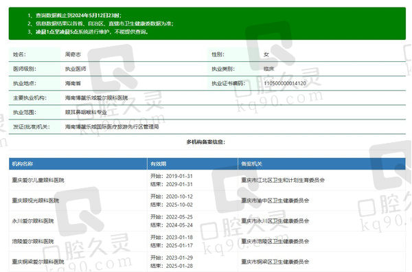 开州爱尔眼科医院周奇志医生资质