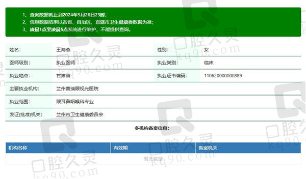 兰州普瑞眼视光医院王海燕医生资质