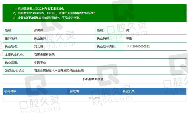 石家庄眼科医院张庆伟医生资质