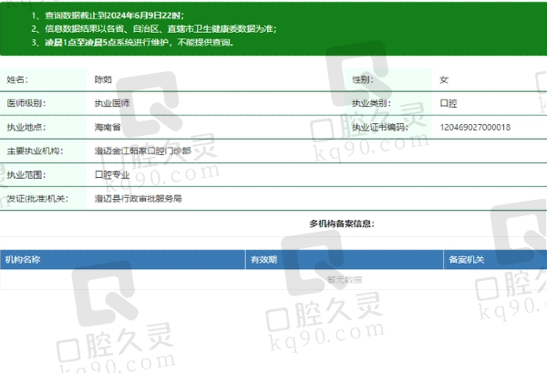 海口秀英茹家口腔诊所陈茹医生资质